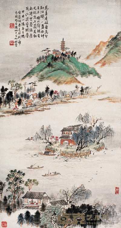 钱松嵒 1944年作 蓉湖春色图 立轴 68×37cm
